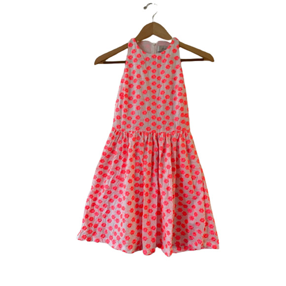 J.CREW Sz 00 Neon Pink Embroidered Floral Racerback Dress Sleeveless Fit & Flare - Picture 1 of 10